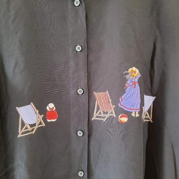 VTG DONCASTER Black Beach Lady Theme Button-Up Shirt Sz 14 Fairy Goth Artsy - Picture 3 of 12